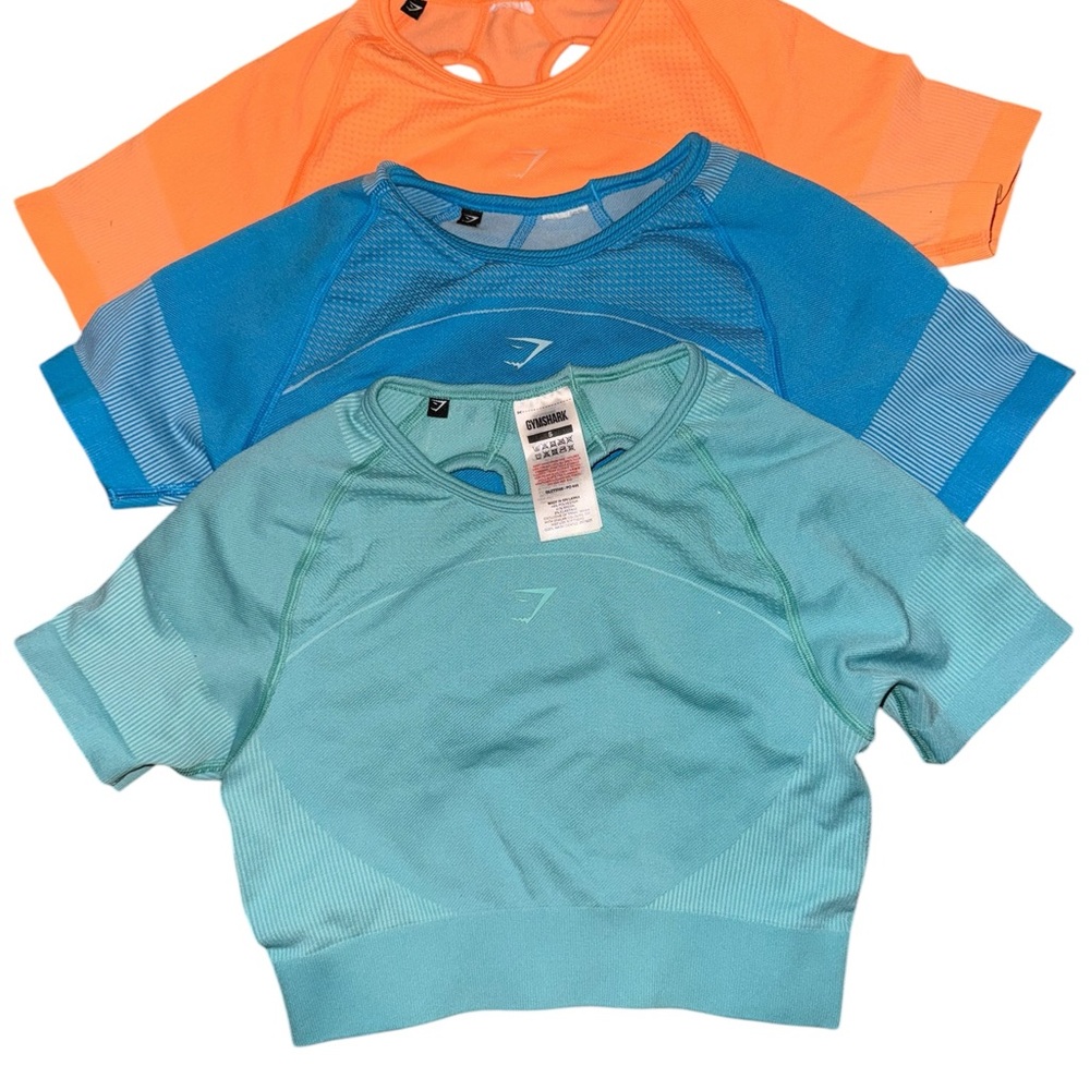 Gymshark Women's Seamless Short Sleeve Crop Tops - Orange, Blue, Mint